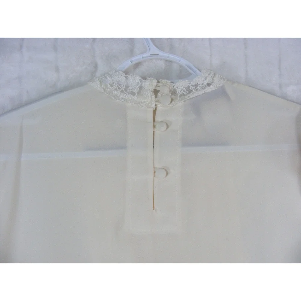 Essentials Worthington Blouse Womens 10 Cream Excellent Lace Bib Pintuck Pleat